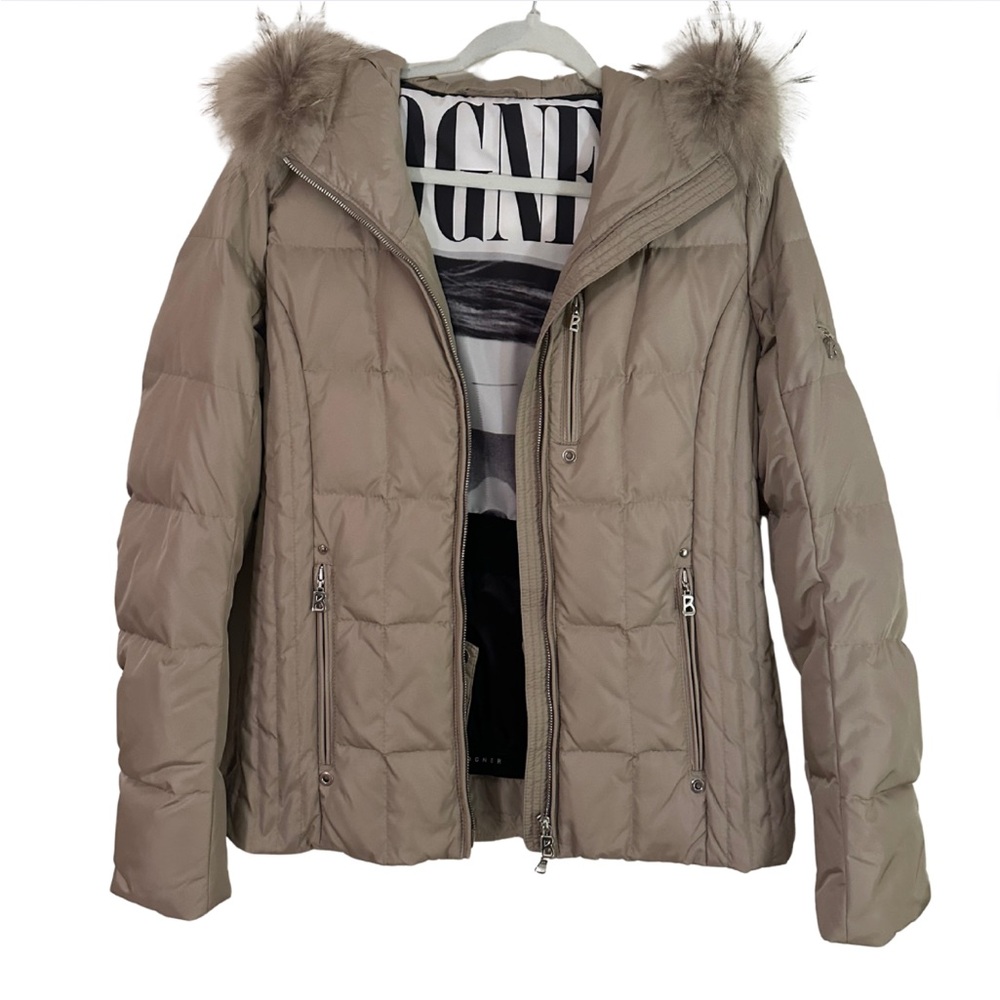 Bogner Women's Tan Puffer Jacket with Fur Hood
